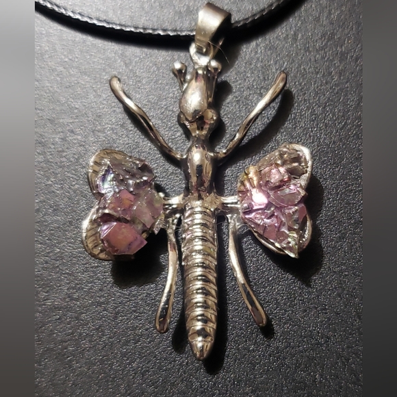 Handcrafted Bismuth Dragonfly Pendant - Picture 8 of 10